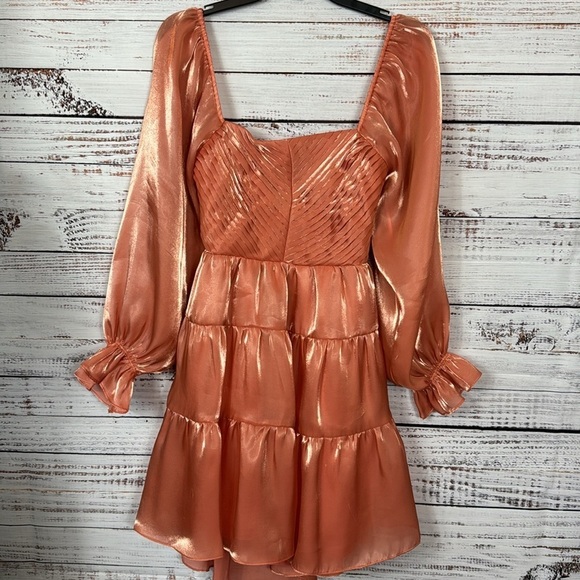 Fate Dress peach balloon Dressy long sleeve size medium Bronze Metallic Dress - Picture 11 of 11
